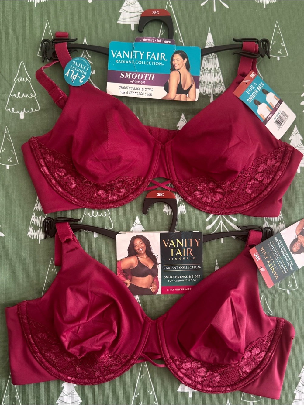 Vanity Fair Radiant Back Smoothing Underwire Bra 38C Magenta Red NWT Lot of 2 - Picture 4 of 16